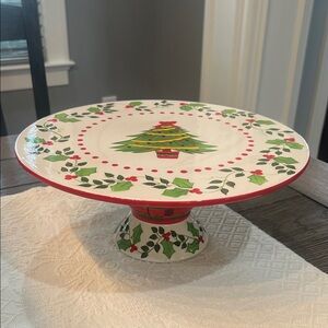 HARD FIND Zrike Holly Tree Pattern Handpainted Cake Stand by Jane Adams